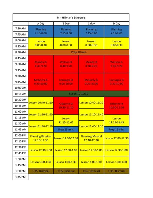 Mr Hillmans Schedule 